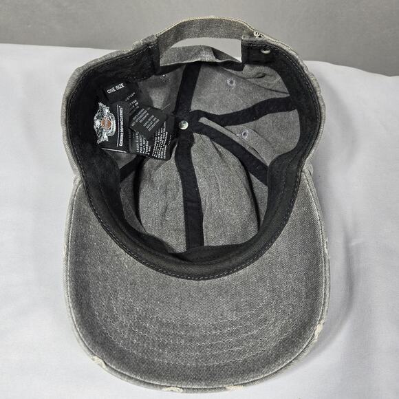 Harley Davidson Hat Gray Strapback Cap Motorcycle Embroidered Distressed Biker - Picture 7 of 8
